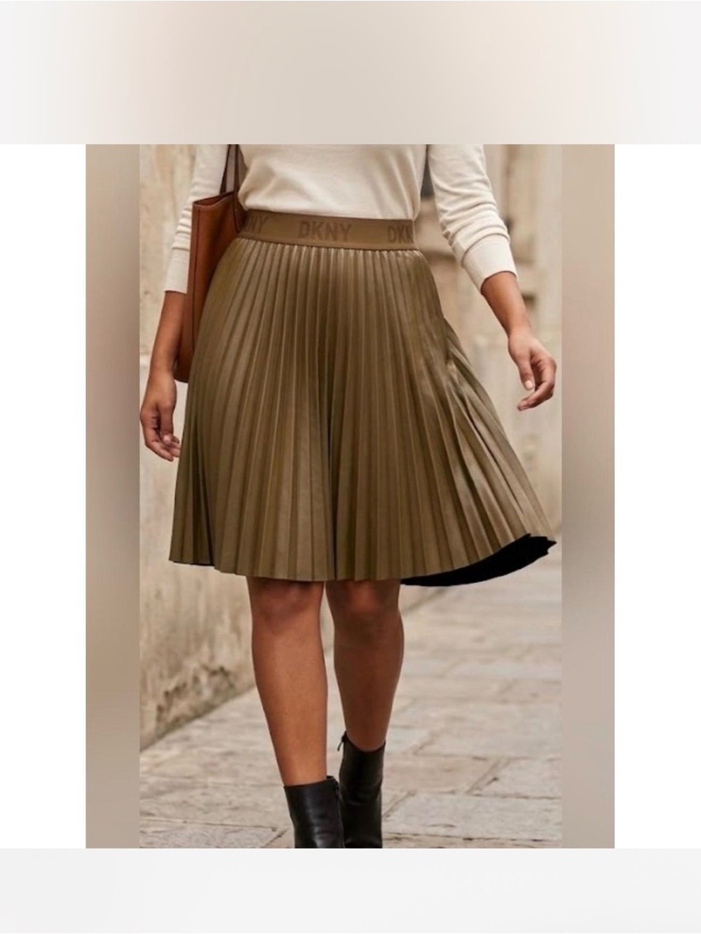 DKNY Pleated Faux Leather Miniskirt Logo Waistband Bordeaux A-Line Size S